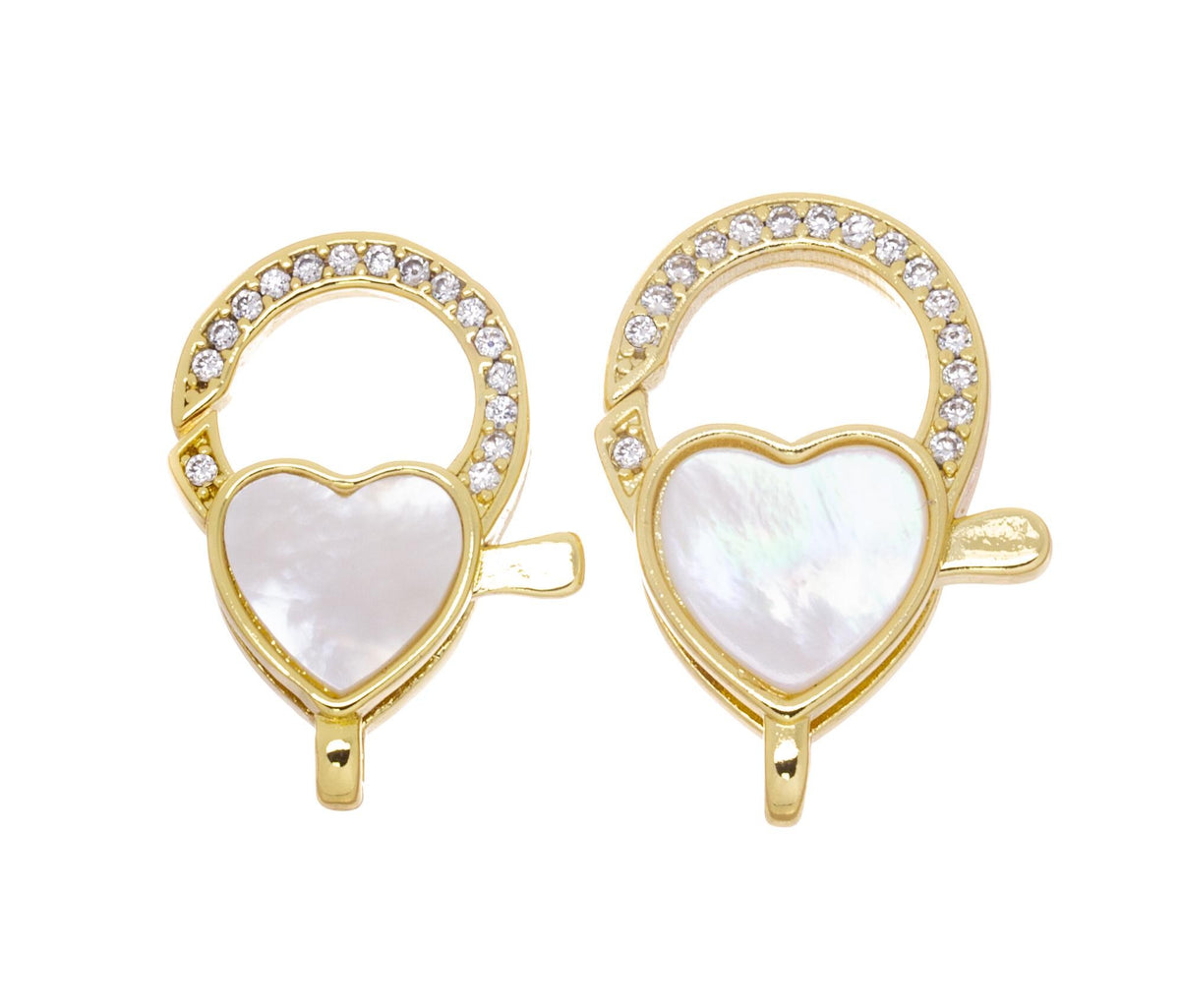 MOP Small Or Large Heart Clasp,Pave Heart Clasp,Gold Heart Lobster Claw Clasp,Large Lobster CZ Clasp With Mother Of Pearl,CLG308S-CLG308L
