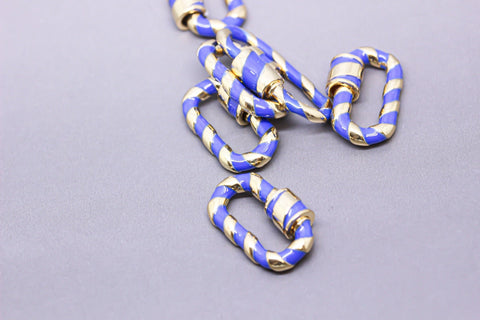 Navy Blue/Gold Enamel 13x19mm Small Candy Cane Carabiner lock, Screw Clasp, Screw on Clasp, WHOLESALE, CLG085