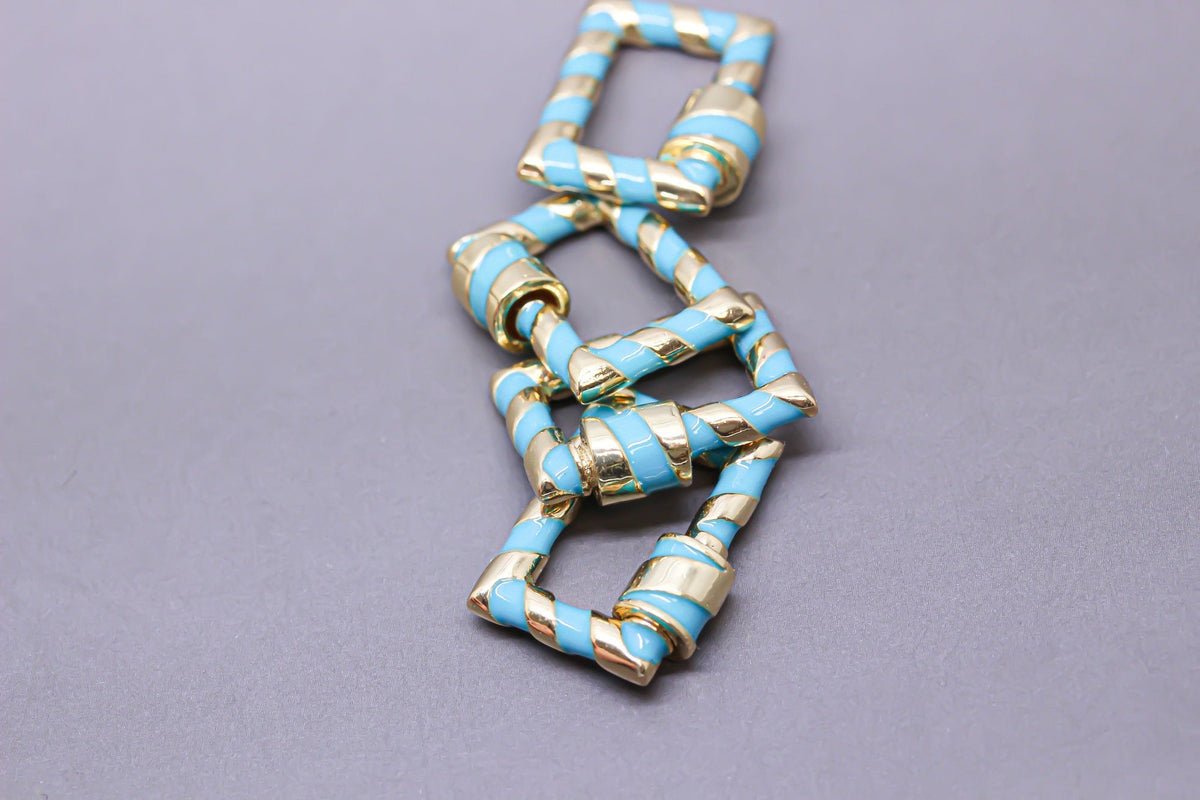 Turquoise/Gold Enamel 15x19mm Rectangle Candy Cane Carabiner lock, Screw Clasp, Screw on Clasp, WHOLESALE, CLG093
