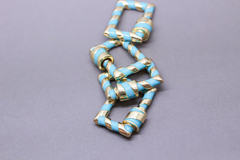 Turquoise/Gold Enamel 15x19mm Rectangle Candy Cane Carabiner lock, Screw Clasp, Screw on Clasp, WHOLESALE, CLG093