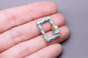 Turquoise/Gold Enamel 15x19mm Rectangle Candy Cane Carabiner lock, Screw Clasp, Screw on Clasp, WHOLESALE, CLG093