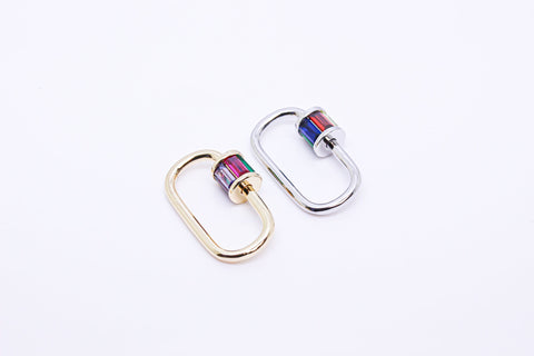 Gold or Silver Large Rainbow Baguette cz set U shape Carabiner Lock, Screw on Clasp, WHOLESALE,CLG117-CLS117