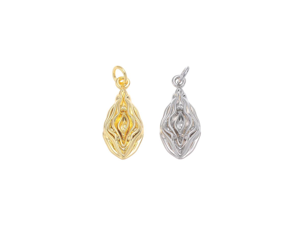 18k Gold Or Silver Vagina, Vagina Charm, Sapphic Charm, Oyster Charm For Jewelry Making, CPG1592