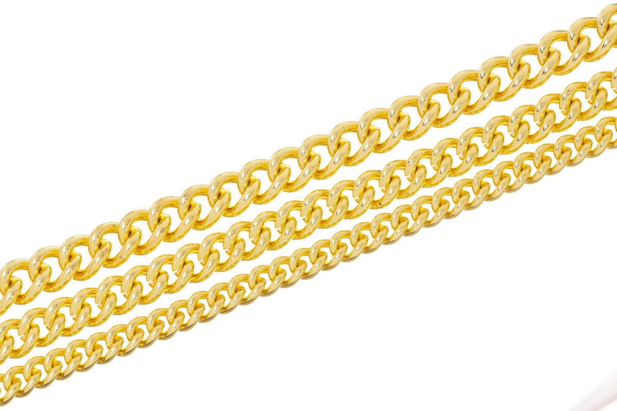 18K Gold Cuban Curb Chain,Available In 3 Sizes Curb Chain For Necklace And Bracelet,Rounded Edge Cuban Curb Chain,CHG140-141-142