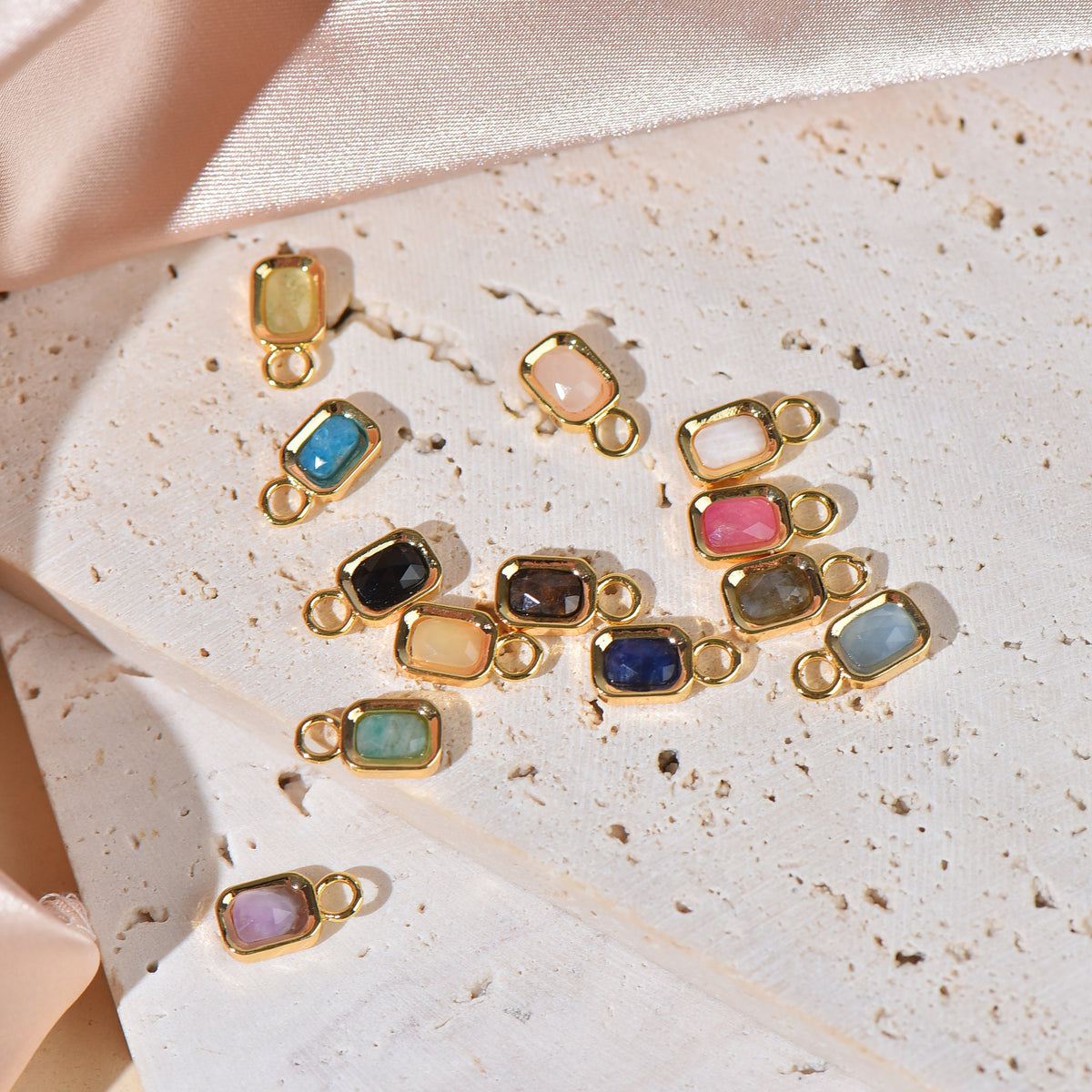 Natural Stone Rectangle Charms,12 Different Natural Stone Charms, Bezel Charms, Dainty Color Stone Charm, SC-72
