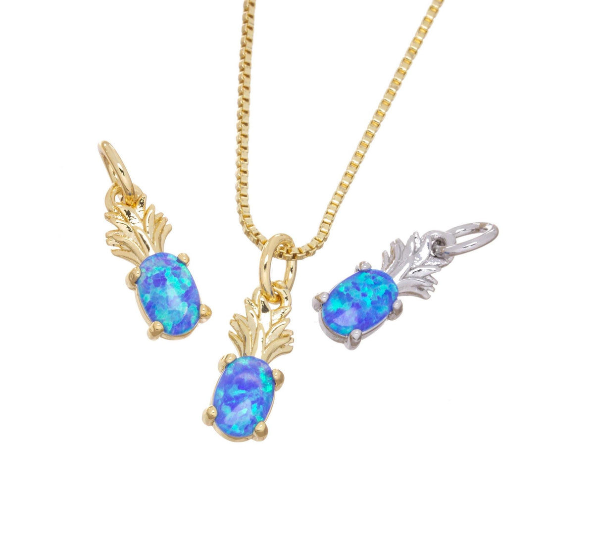 Small Pineapple Opal Charm,Opal Pineapple Charm For Jewelry Making,Dainty Pineapple Charm With Blue Opal,Permanent Jewelry Charm,CPG845