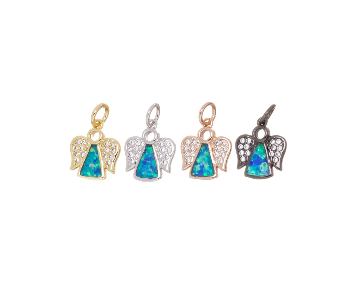 Small Guardian Angel Charm,Opal Angel Charm For Jewelry Making,Dainty Angel Charm With Blue Opal,Permanent Jewelry Making Charm,CPG844
