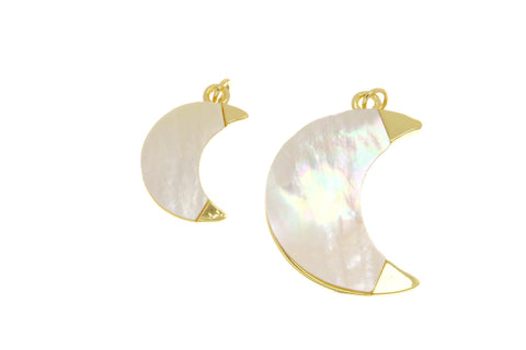 Gold Mother of Pearl Moon Charm, Bold Moon Pendant, Large or Small Moon Charm. Celestial Pendants. Jewelry Making,CPG2703-4