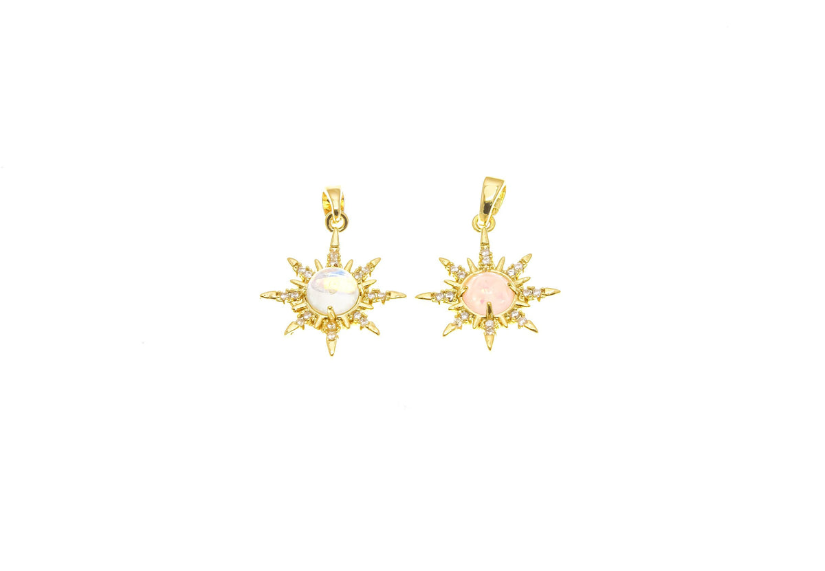 18k Gold Pink or Clear Opalite Starburst CZ Charm, Starburst CZ Pendant, Opalite charm, Cute Charms, CPG2267P-B