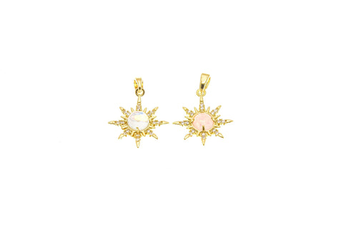 18k Gold Pink or Clear Opalite Starburst CZ Charm, Starburst CZ Pendant, Opalite charm, Cute Charms, CPG2267P-B