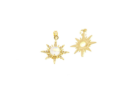 18k Gold Pink or Clear Opalite Starburst CZ Charm, Starburst CZ Pendant, Opalite charm, Cute Charms, CPG2267P-B