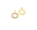 18k Gold or Silver Colorful CZ Circle Disc Charm, Micro Pave CZ Charm Holder Connector Rings, Large Circle, Dangle Charm, CPG2265,CPS2265