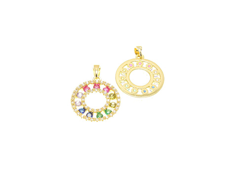 18k Gold or Silver Colorful CZ Circle Disc Charm, Micro Pave CZ Charm Holder Connector Rings, Large Circle, Dangle Charm, CPG2265,CPS2265