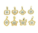 18k Gold Mother of Pearl Inlay Charm, Gold Inlay MOP Geometric Charm, CZ Pave Turquoise Detail Charm, For Jewelry Making, CPG2270-77