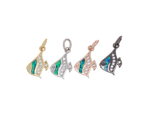 Mini Angel Fish Charm,Opal Fish Charm For Jewelry Making,Dainty Exotic Fish Charm With Blue Opal,Permanent Jewelry Making Charm,CPG843