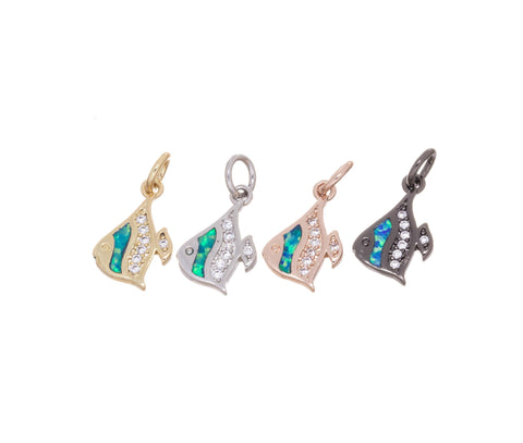 Mini Angel Fish Charm,Opal Fish Charm For Jewelry Making,Dainty Exotic Fish Charm With Blue Opal,Permanent Jewelry Making Charm,CPG843