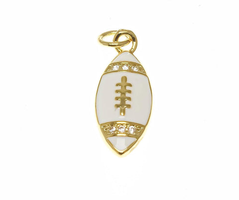18k Gold White Football, Cute White Football Charm, CZ Cute Sports Charm, Football for girls, football fans, Football Season, CPG2321