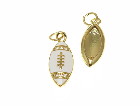 18k Gold White Football, Cute White Football Charm, CZ Cute Sports Charm, Football for girls, football fans, Football Season, CPG2321
