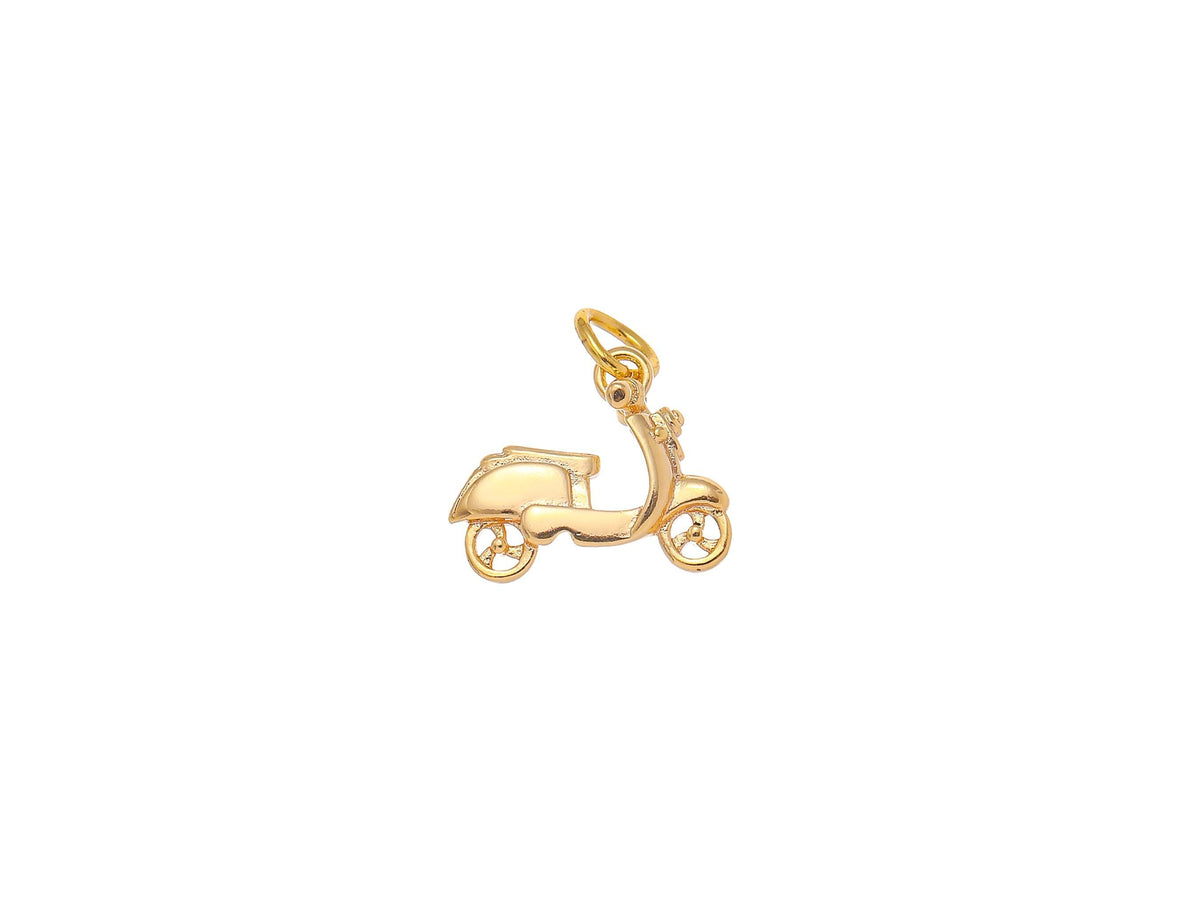 18k Gold Moped Charm, Vespa Pendant, Motorbike Charm,  Gold Scooter Charm Double Sided CPG1236