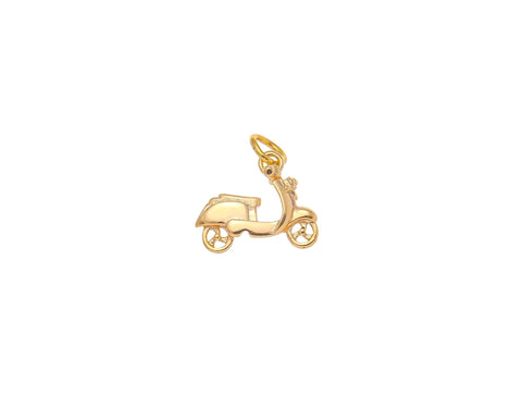 18k Gold Moped Charm, Vespa Pendant, Motorbike Charm,  Gold Scooter Charm Double Sided CPG1236