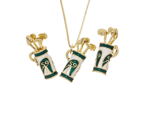 Golf Club Set Charm,Gold Gold Club Charm For Necklace,Charm For Golfers,Full Set Golf Club,Gift For A Golfer,Sporting Gold Charm,CPG2689