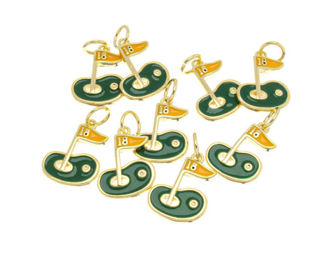 Golf Charm For Necklace, Gold Flag Stick Charm, Golf on the Green Charm, Golf Enthusiast, Golf lovers, CPG2684