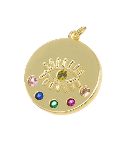 Gold Rainbow Evil Eye Amulet Pendant,Amulet Evil Eye Charm,Gold Evil Eye Charm,Turkish Nazar Evil Eye Gold Charm,CPG757