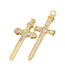 Gold CZ Dagger Charm,Crusader Dagger Charm,Medieval Daggers Charm,Medieval Crusader Dagger For Necklace,CPG1604-1590
