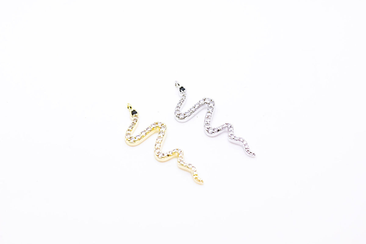 Gold or SIlver cz Serpent Snake Pendant or Charm, 27x10mm, cz Serpent Snake, 1 pc or 10 pcs, WHOLESALE,CPG294-CPS294