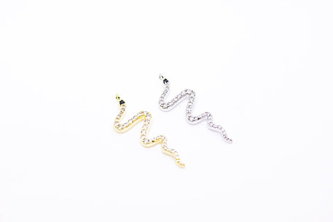 Gold or SIlver cz Serpent Snake Pendant or Charm, 27x10mm, cz Serpent Snake, 1 pc or 10 pcs, WHOLESALE,CPG294-CPS294