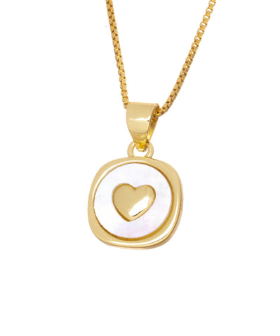 Gold Heart Charm With Mother Of Pearl Inlay,MOP Inlay Heart Charm For Necklace,Square Tag Heart Charm With Pearl Shell,CPG2025