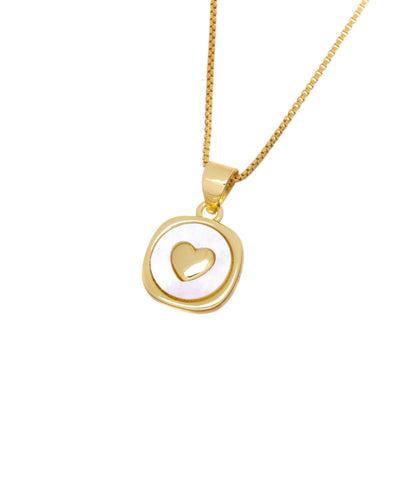 Gold Heart Charm With Mother Of Pearl Inlay,MOP Inlay Heart Charm For Necklace,Square Tag Heart Charm With Pearl Shell,CPG2025