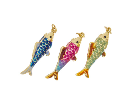 Tropical Fish Charm,Two Sided Multi color Fish Charm,Enamel Fish Charm For Jewelry Making,Gold Fish Charm For Charm Necklace,CPG2617