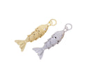 Gold Or Silver Twirling Moving Fish Charm,Two Sided Fish Charm With CZ,Fish Charm For Necklace Or Earring Making,CPG-CPS1212
