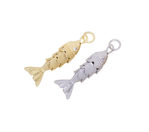 Gold Or Silver Twirling Moving Fish Charm,Two Sided Fish Charm With CZ,Fish Charm For Necklace Or Earring Making,CPG-CPS1212