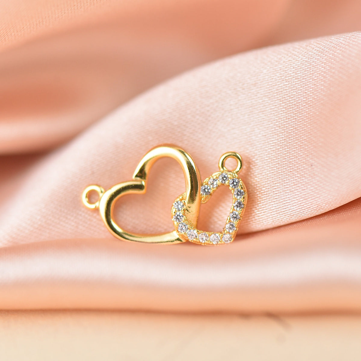 Gold Heart Connector Can Be Used For Necklace Or Bracelet , Micro Pave CZ Heart Connector, CNG038