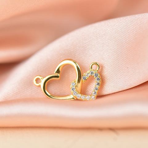 Gold Heart Connector Can Be Used For Necklace Or Bracelet , Micro Pave CZ Heart Connector, CNG038