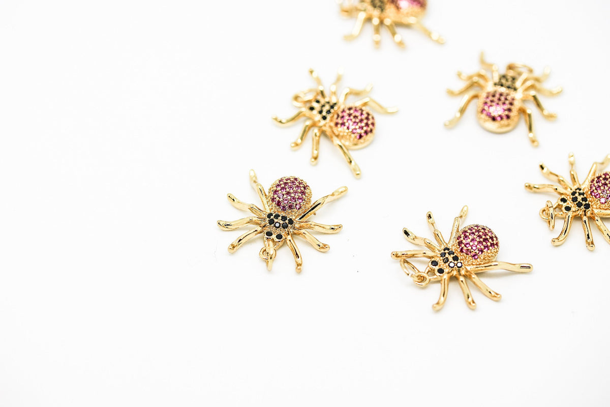 Spider cz charm,Pave Gold Bug Charm,Nature Inspired Insect Charm,CPG076