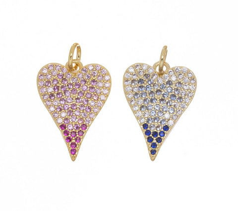 Ombre Heart Charm,CZ Ombre Heart Gold Charm,Pink Or Blue Ombre Heart Charm,Permanent Jewelry Making Charms,CPG2379P-CPG2379B