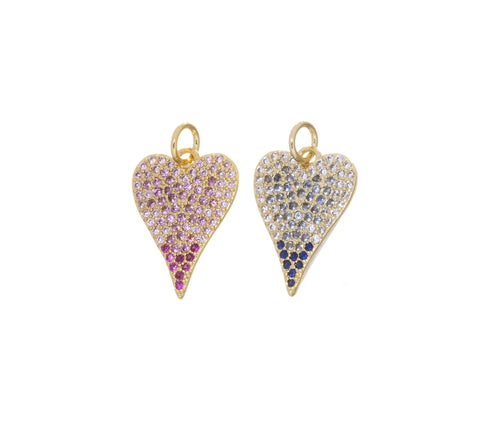 Ombre Heart Charm,CZ Ombre Heart Gold Charm,Pink Or Blue Ombre Heart Charm,Permanent Jewelry Making Charms,CPG2379P-CPG2379B