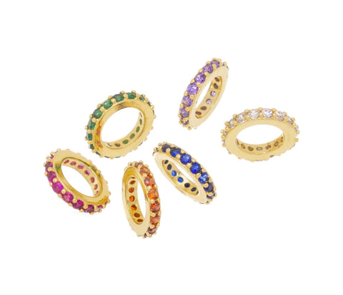 Large Hole Rondelle Tire CZ Spacer,Tire Spacer With CZ,Circle Round Spacer For Bracelet Or Necklace ,Color CZ Jewelry Spacer,SPG070