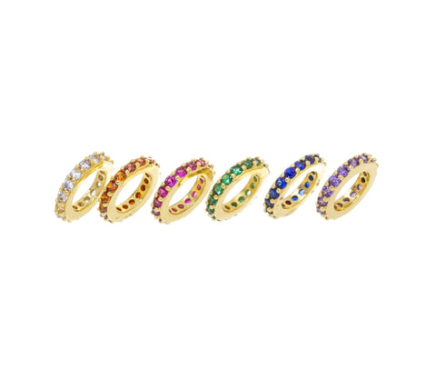 Large Hole Rondelle Tire CZ Spacer,Tire Spacer With CZ,Circle Round Spacer For Bracelet Or Necklace ,Color CZ Jewelry Spacer,SPG070