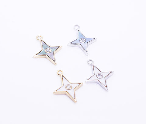 Gold or Silver Shell Starburst cz Charm,Celestial MOP Charm,  one piece or 10 pcs, WHOLESALE