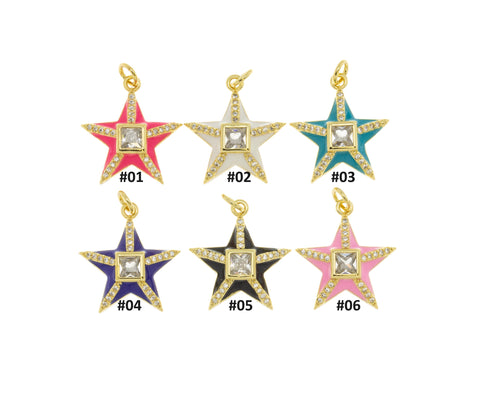 Gold Enamel Pave CZ Star Charm,CZ Gold Star charm,Star Charm For Jewelry Making,Gold Star Charm For Necklace,CPG725