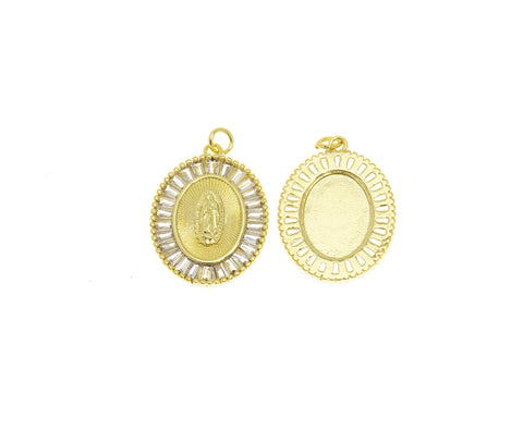 Gold Guadalupe Charm With Baguettes ,Nuestra Senora De Guadalupe Charm,Christian Jewelry Charms,Guadalupe Charm For Necklace Making,CPG677