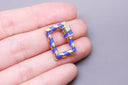 Navy Blue/Gold Enamel 15x19mm Rectangle Candy Cane Carabiner lock, Screw Clasp, Screw on Clasp, CLG090