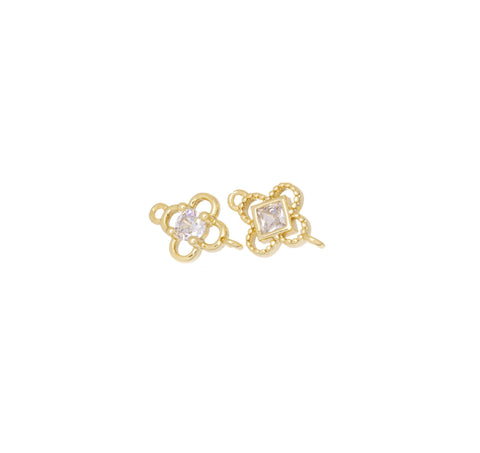 Gold 4 Leaf Flower Connector Charm,CZ Four Leaf Clover Connector Charm,Four Leaf Flower Connector For Bracelet And Earrings,CNG145-CNG146