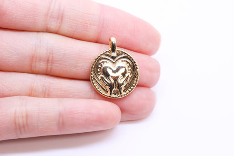 Gold Engraved Heart Token Pendant, 1 pc, or 10 pcs, WHOLESALE,CPG265