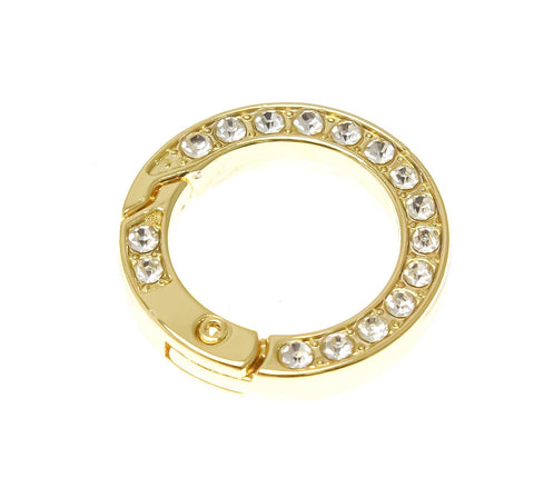 18k Gold CZ Open Circle Push in Clasp, Medium Size Round Clasp, Round Enhancer, Super Sparkly Bag Charm Clasp, Round Clasp, ZCL1014