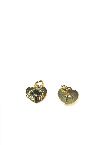 Texturized heart set with black cz cross charm,CP224
